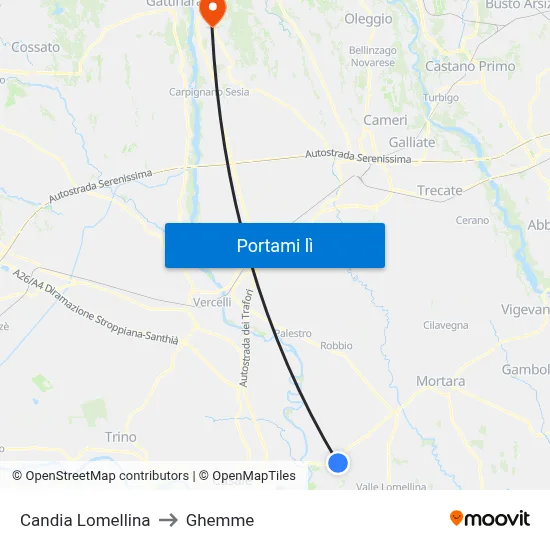 Candia Lomellina to Ghemme map