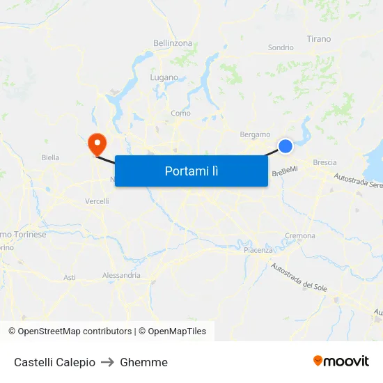 Castelli Calepio to Ghemme map