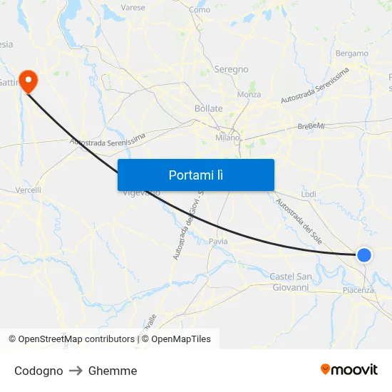 Codogno to Ghemme map
