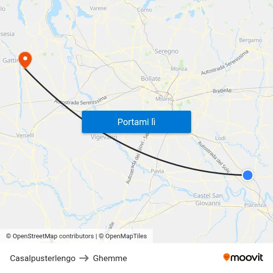 Casalpusterlengo to Ghemme map