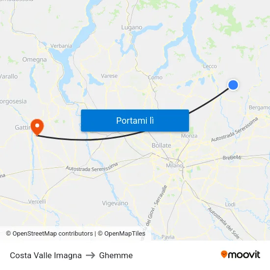 Costa Valle Imagna to Ghemme map