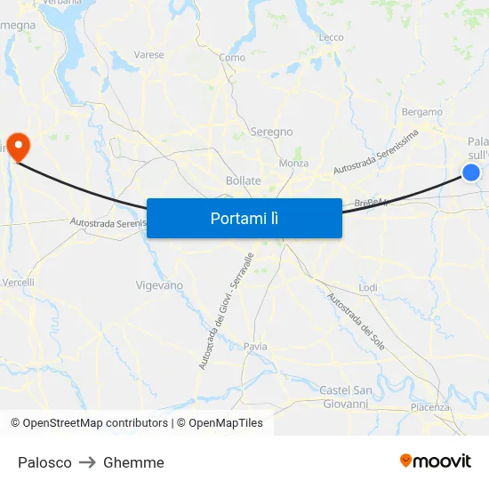 Palosco to Ghemme map
