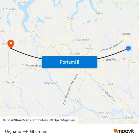 Urgnano to Ghemme map