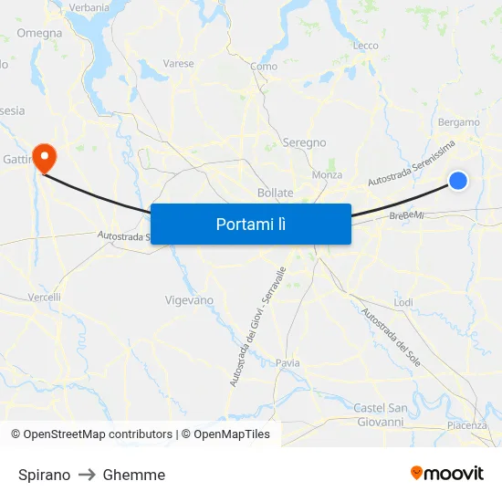 Spirano to Ghemme map