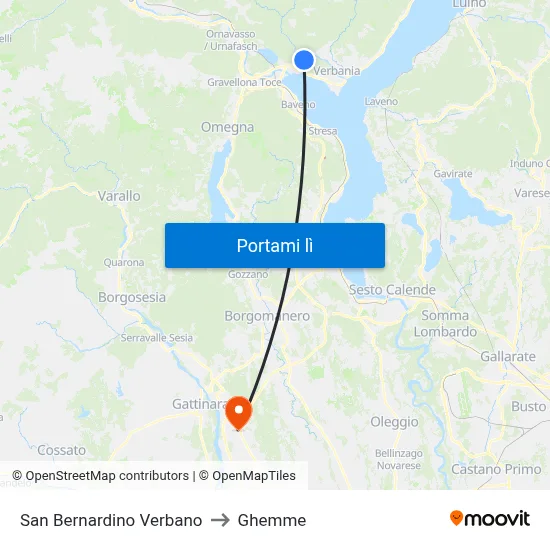 San Bernardino Verbano to Ghemme map