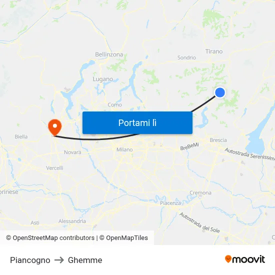 Piancogno to Ghemme map