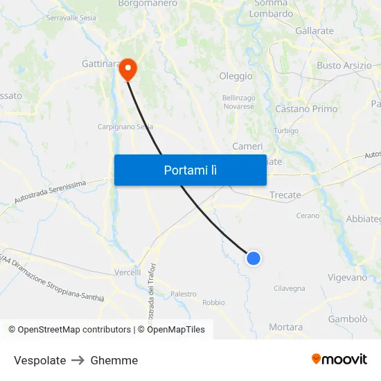 Vespolate to Ghemme map