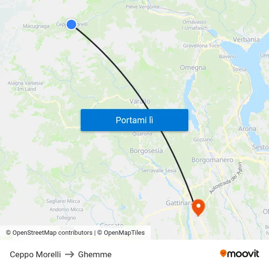Ceppo Morelli to Ghemme map