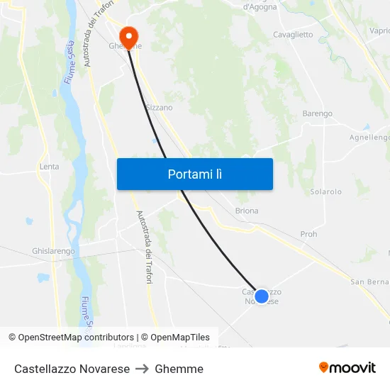 Castellazzo Novarese to Ghemme map