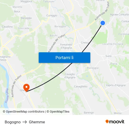 Bogogno to Ghemme map