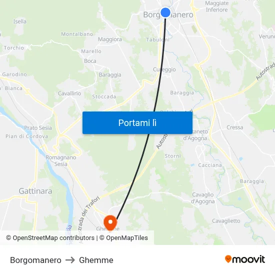 Borgomanero to Ghemme map