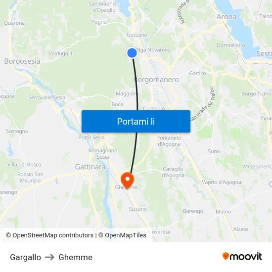 Gargallo to Ghemme map