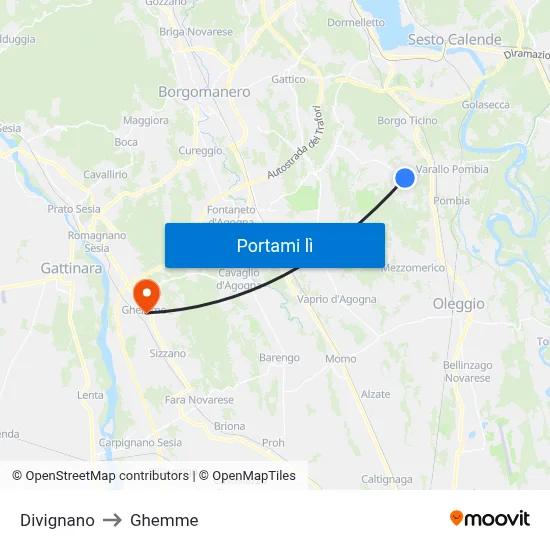 Divignano to Ghemme map