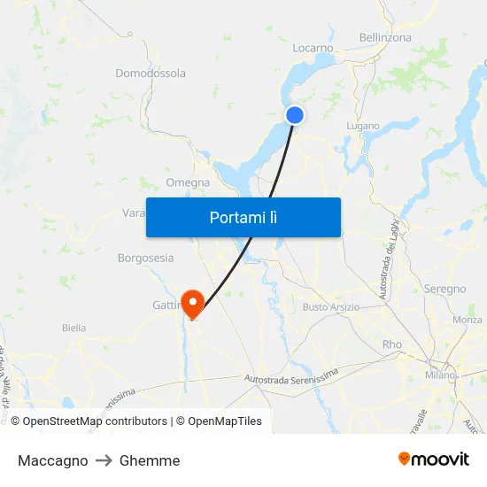 Maccagno to Ghemme map