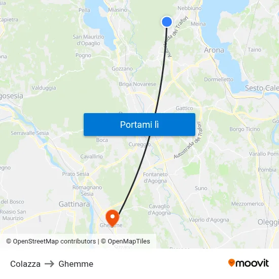 Colazza to Ghemme map