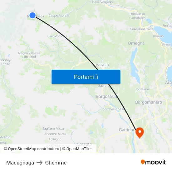 Macugnaga to Ghemme map