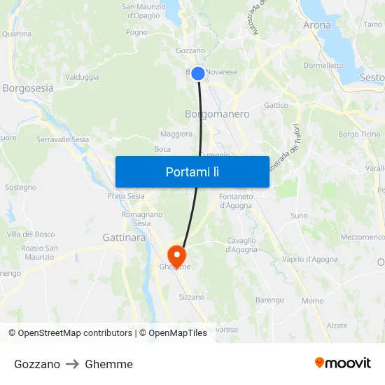 Gozzano to Ghemme map