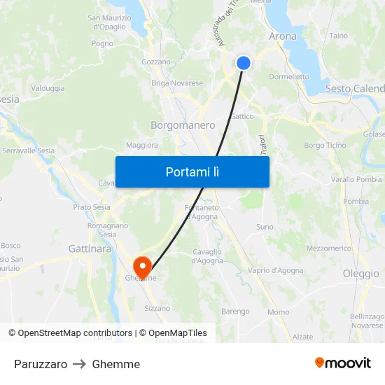 Paruzzaro to Ghemme map