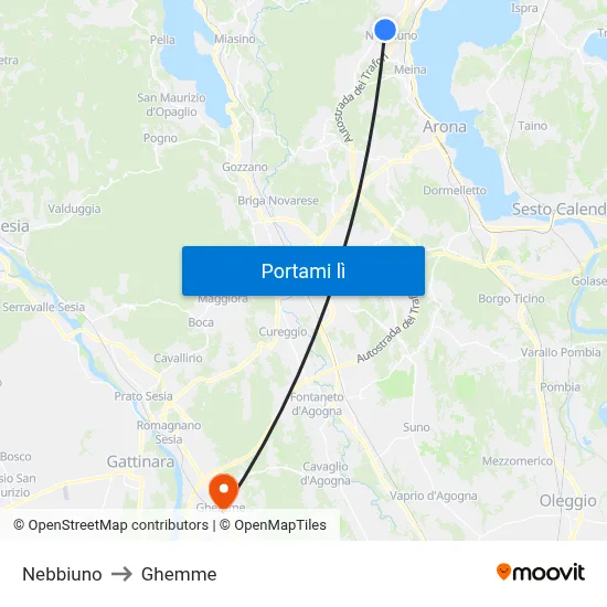 Nebbiuno to Ghemme map
