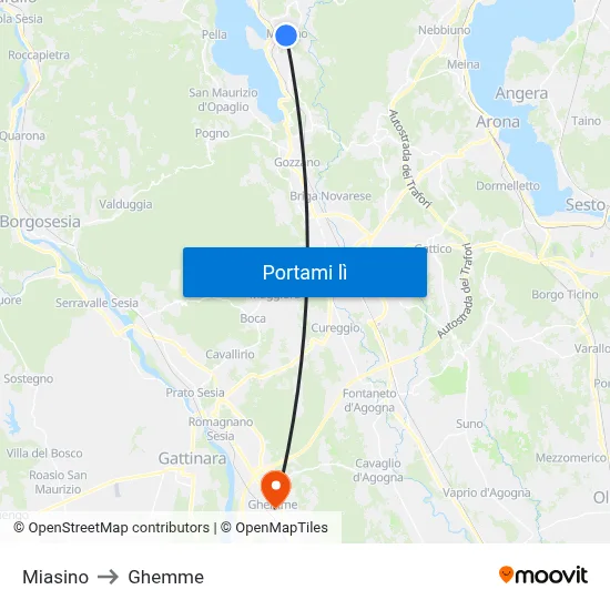 Miasino to Ghemme map
