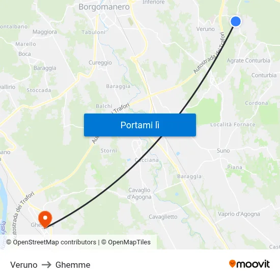 Veruno to Ghemme map