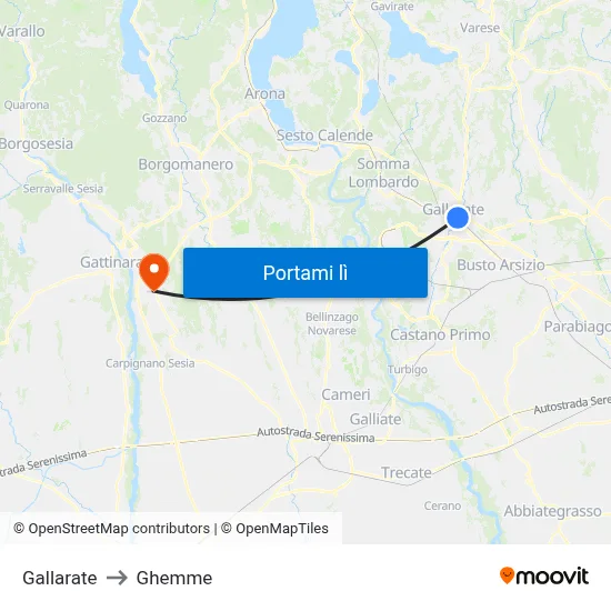 Gallarate to Ghemme map