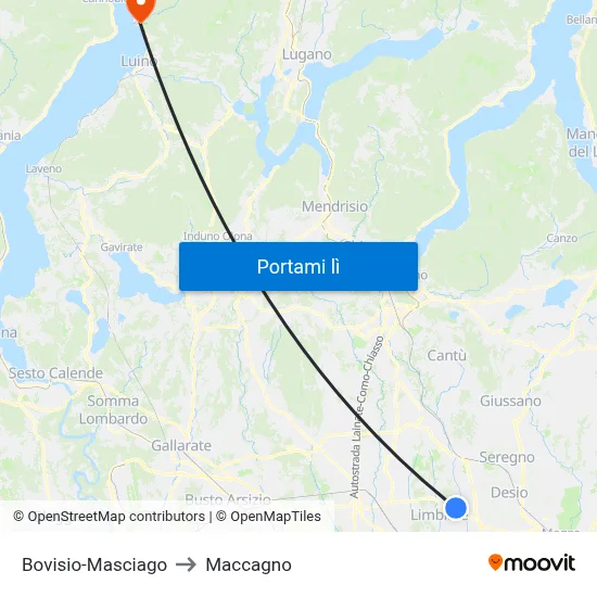 Bovisio-Masciago to Maccagno map