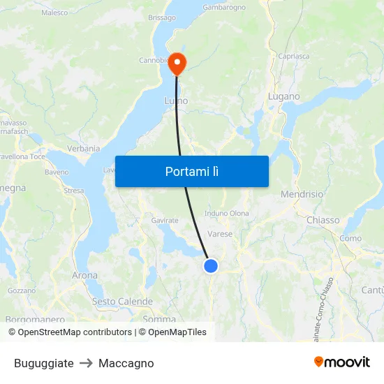 Buguggiate to Maccagno map
