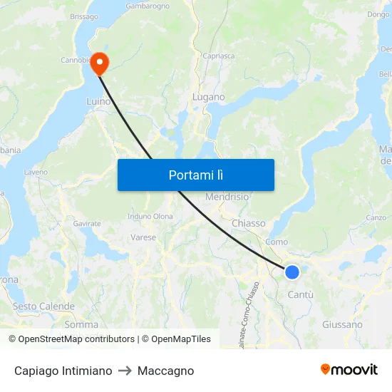Capiago Intimiano to Maccagno map