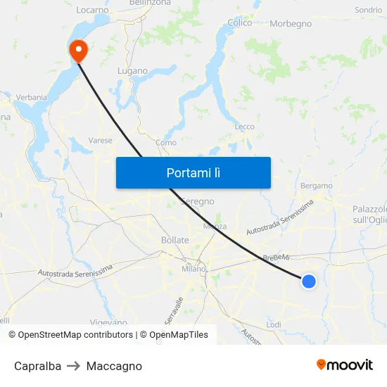 Capralba to Maccagno map