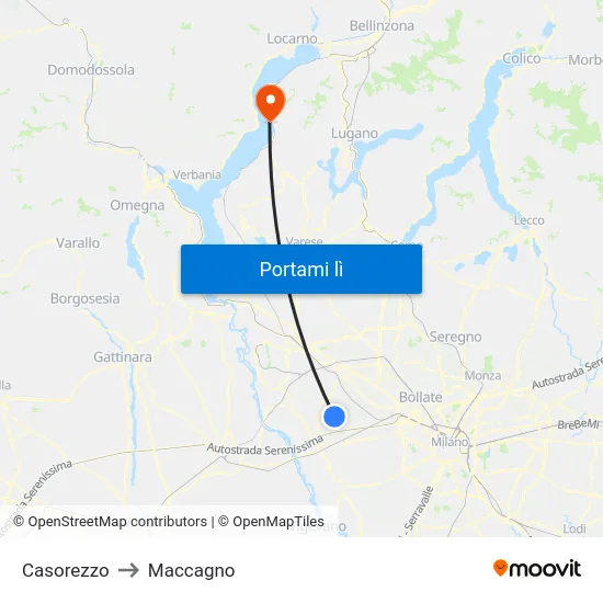 Casorezzo to Maccagno map