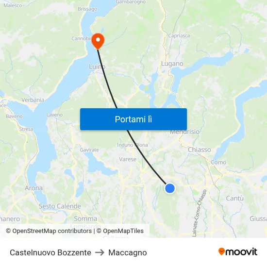 Castelnuovo Bozzente to Maccagno map