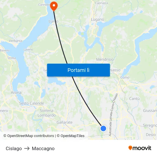 Cislago to Maccagno map