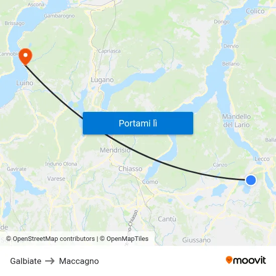 Galbiate to Maccagno map