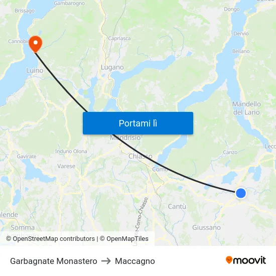 Garbagnate Monastero to Maccagno map