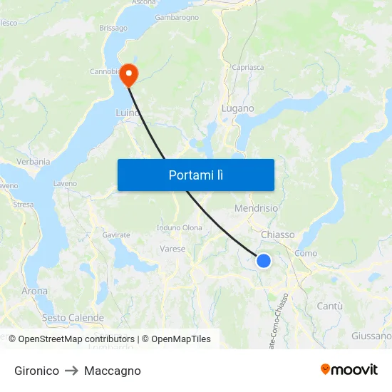 Gironico to Maccagno map