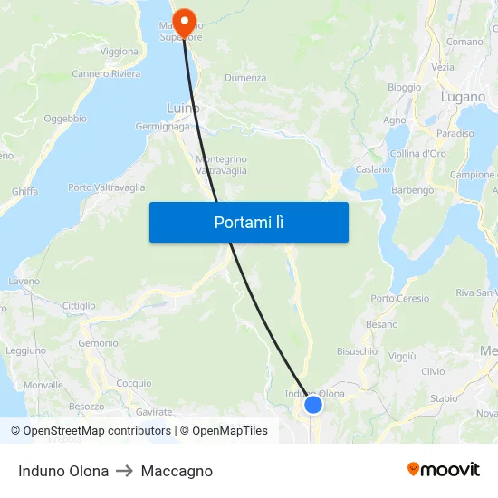 Induno Olona to Maccagno map