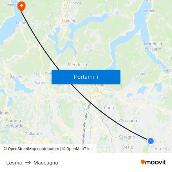 Lesmo to Maccagno map