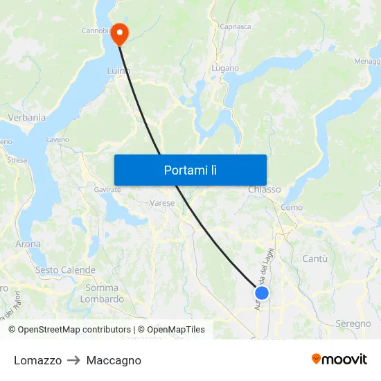 Lomazzo to Maccagno map