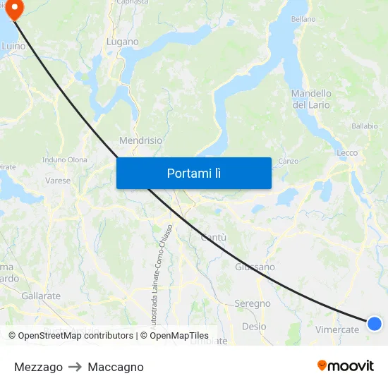 Mezzago to Maccagno map