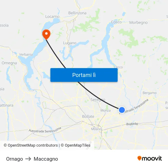 Ornago to Maccagno map