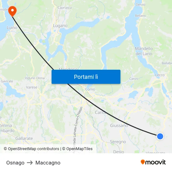 Osnago to Maccagno map