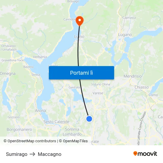 Sumirago to Maccagno map