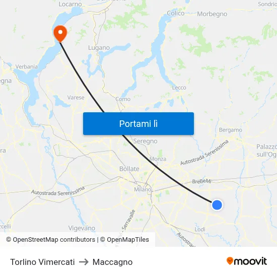 Torlino Vimercati to Maccagno map