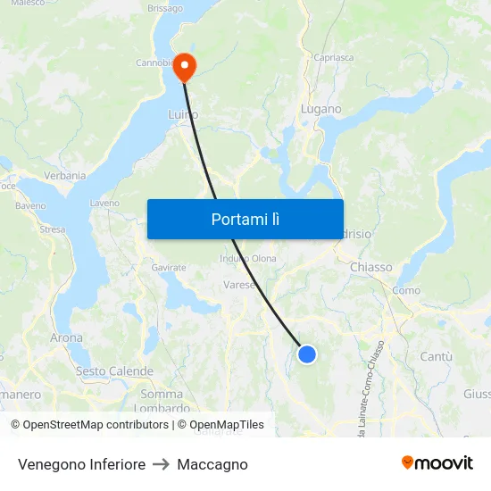 Venegono Inferiore to Maccagno map