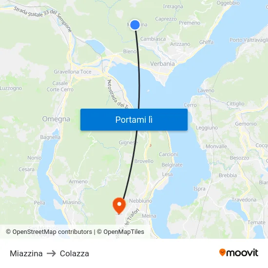 Miazzina to Colazza map