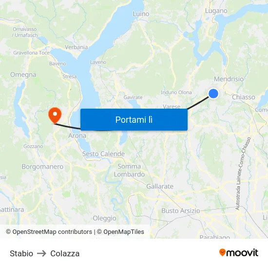 Stabio to Colazza map