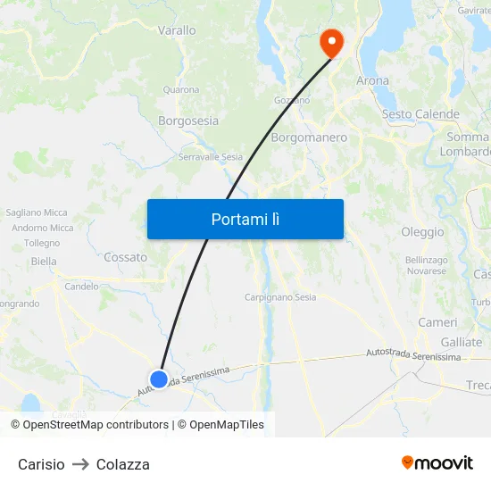 Carisio to Colazza map