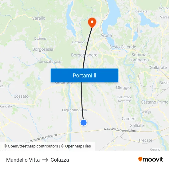 Mandello Vitta to Colazza map