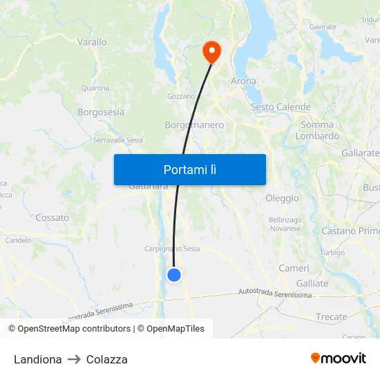 Landiona to Colazza map